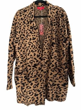 NET.153 Leopard Print Heavy Knit Blazer Jacket - Open Front Cardigan - Size L